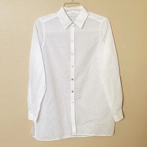 Foxcroft Shaped White Circle Floral Jacquard Button Down Shirt - Size 4